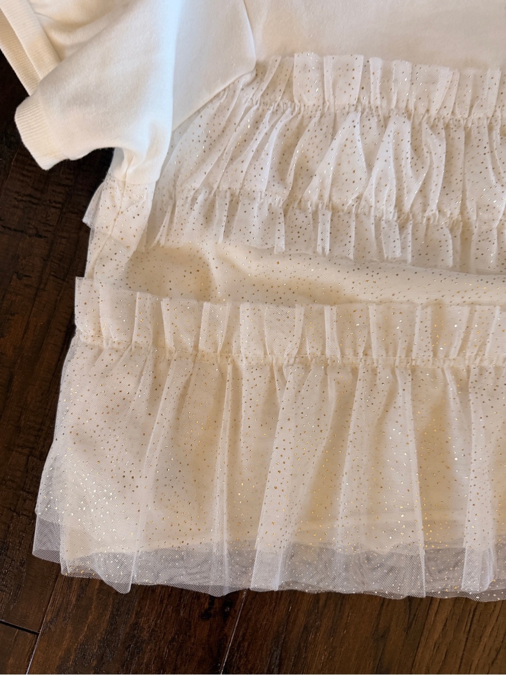 White Short Sleeve Ruffle Mesh Overlay Top - Picture 5 of 8